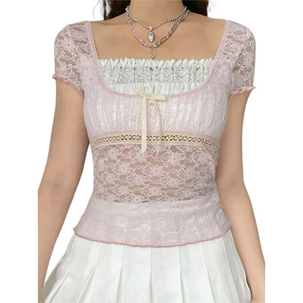 Coquette lace ribbon tee 🎀